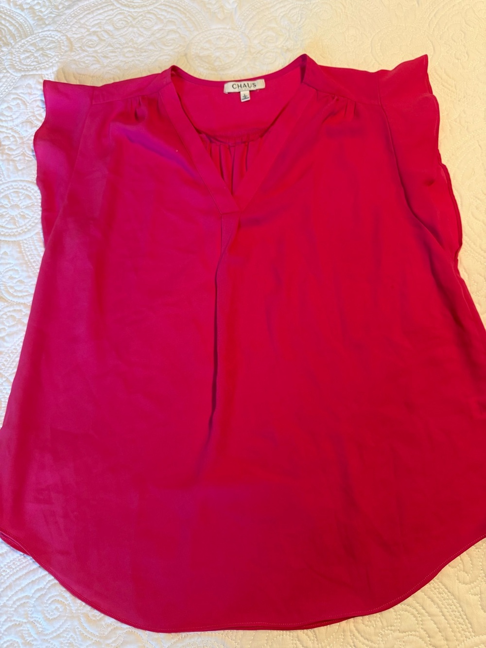 Chaus Women's Bright Fuchsia V-Neck Cap Sleeve Blouse